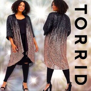 NWT Torrid Black and Gold Sequin Ombré Kimono Size Large